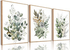 Bwodke Botanical Wall Art Plant Floral Watercolor Canvas Prints Set of 3 Framed by Bwodke