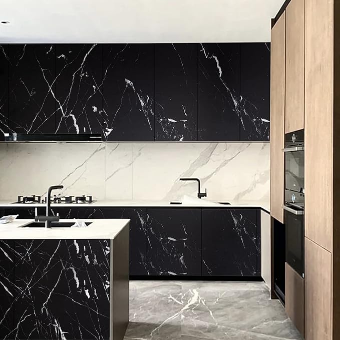 practicalWs 17.71''×196.8'' Marble Contact Paper Black/White Peel and Stick - Image 2