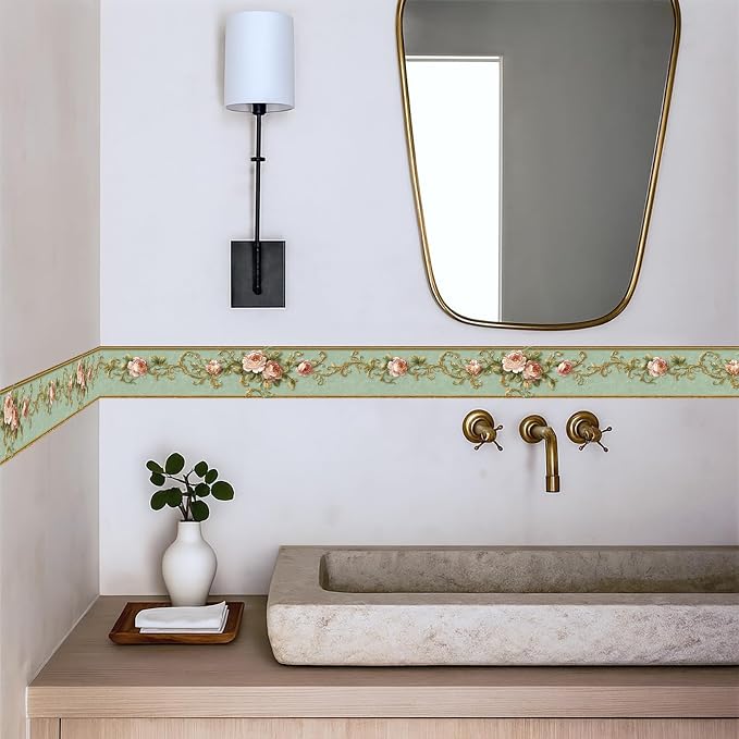 Vintage Rose Wall Border 196x4 Inch Peel and Stick Floral Wallpaper Border - Image 3