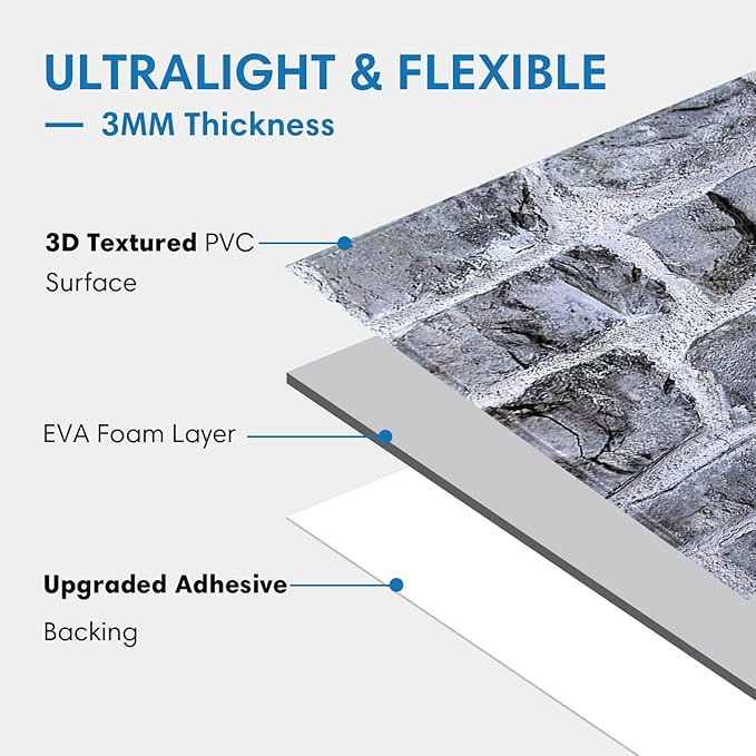 COMSTICKC 3D Gray Stone Wall Panel Peel and Stick, DIY Lightweight PVC Stone - Image 4