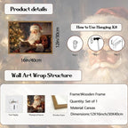 Framed Vintage Christmas Canvas Wall Art, Santa Claus Reading Book Paintings - Image 5