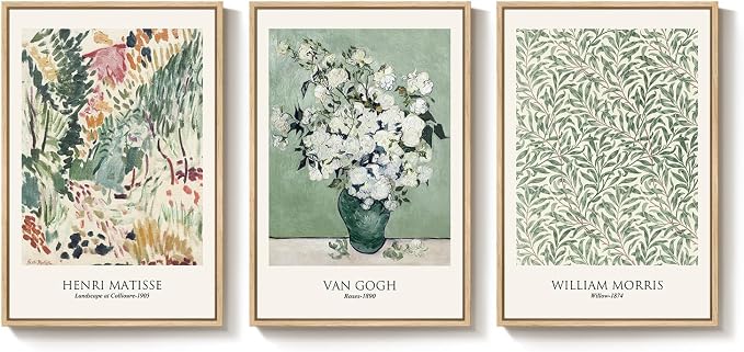 Framed Large Matisse Wall Art for Living Room, 3 Piece Vintage Sage Green - Image 9