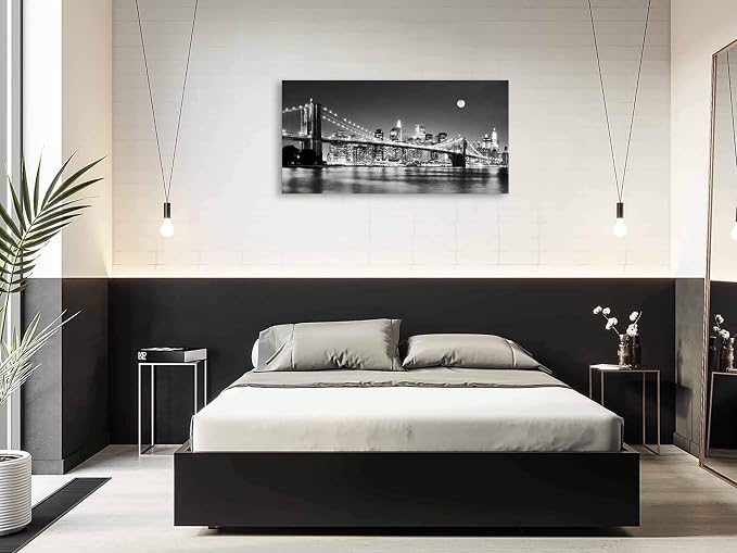 Baisuart-Q30350 Brooklyn Bridge Night View 1 Panels Landscape Artwork Canvas - Image 3