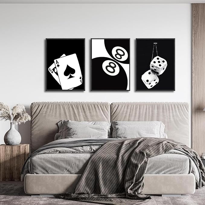 3Pcs Black and White Poker Dice Canvas Wall Art Lucky You Poster Prints Trendy - Image 7