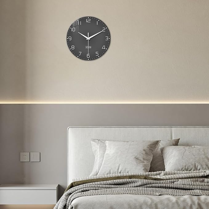 XNM Modern Glass Minimalist Wall Clocks Battery Operated 12 Inch Analog Dark - Image 4