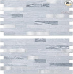 AULIGET 20 Sheets Faux Stone Peel and Stick Backsplash, Light Grey Marble Look by AULIGET