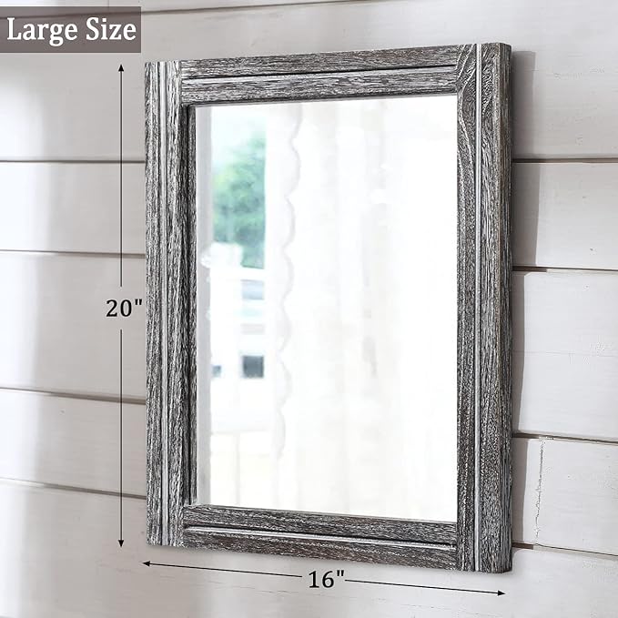 AAZZKANG Rustic Mirror Wood Framed Wall Mirrors Large 20"x16" Rectangle - Image 2