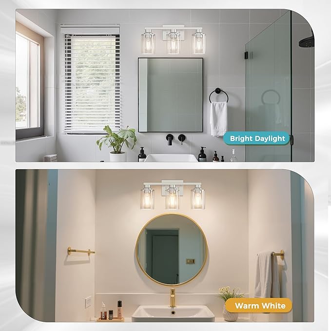 DORESshop 17 Inch Bathroom Light Fixtures, 3-Light Chrome Bathroom Lighting - Image 3