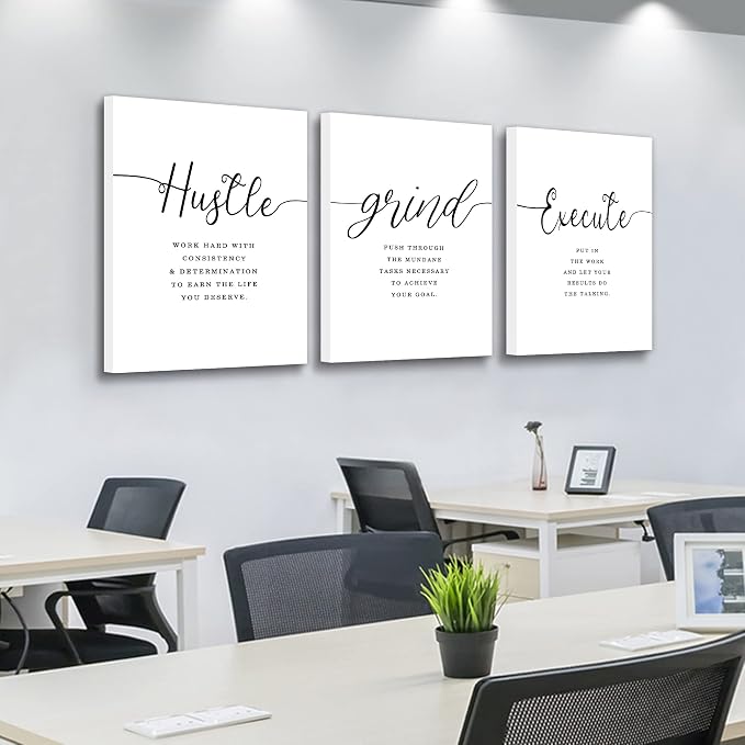 Framed Canvas Wall Art Hustle Quote, Office Wall Art, Positive Motivational Set - Image 5