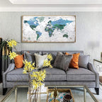 Framed Wall Art World Map Wall Art Canvas Picture 20inchx40inch Large Blue Map - Image 5