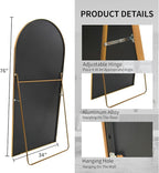 Beauty4U Arched Full Length Mirror 76" x 34", Floor Standing & Wall Mounted HD - Image 5