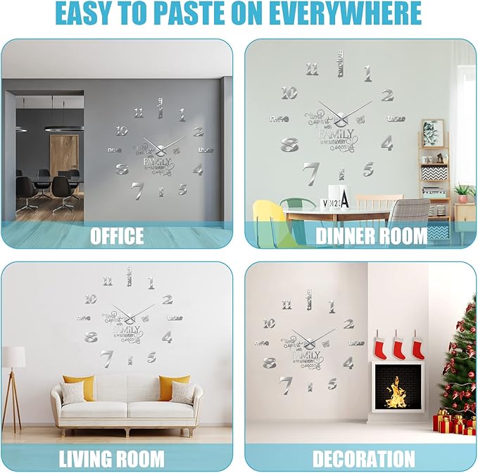 Junkin 3D Large Frameless DIY Wall Clock Modern Decor Family Quote Wall - Image 6