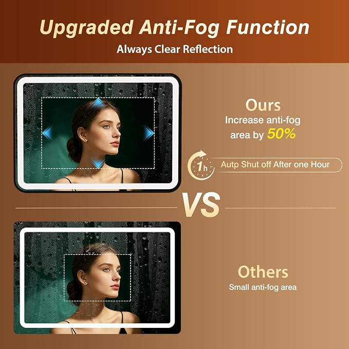 32x55 Inch Black Framed LED Bathroom Mirror - Image 6