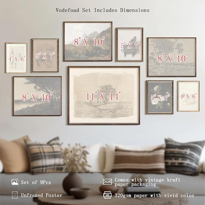 9Pcs Vintage Gallery Wall Art Decor Prints Neutral Farmhouse Wall Decor Nature - Image 3