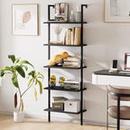 aboxoo Ladder Shelf Open 5-Tier Bookshelf Wall-Mounted Black Wood Bookcase - Image 7