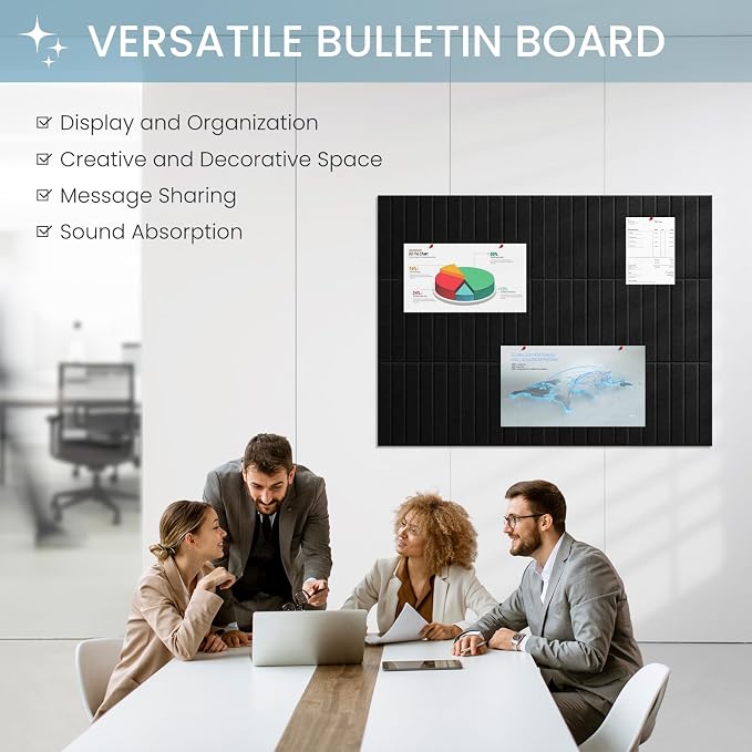 Large Cork Bulletin Board for Wall 36"x24", 6 Pack Felt Slat Wall Panel Tiles - Image 2