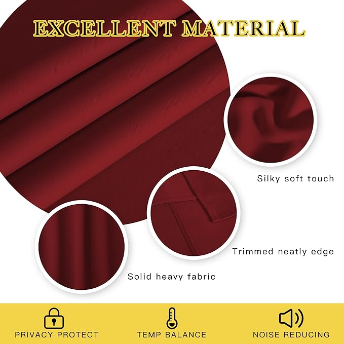 NICETOWN Burgundy Red Blackout Curtains 84 inch Length, Grommet Top Room - Image 2