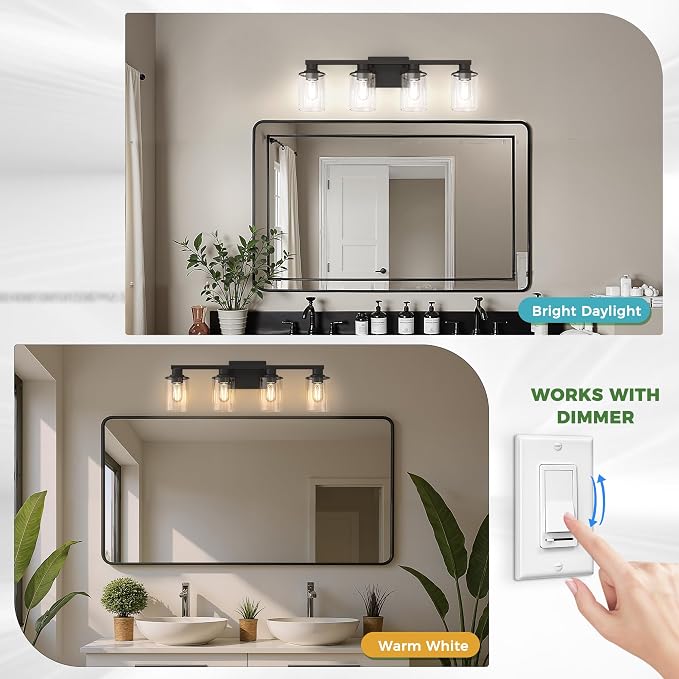 DORESshop Bathroom Light Fixtures, 4-Light Black Bathroom Lighting Fixtures - Image 3