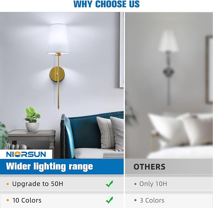 NIORSUN 25.4 inch Battery Operated Wall Sconce Set of 2, 9 Colors Wireless - Image 8