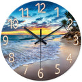 Palm Tree Clocks Battery Operated 12 Inch Glass Blue Wall Clock Non Ticking by Constantplanet%E6%97%97%E8%88%B0%E5%BA%97