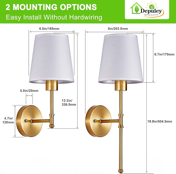 Depuley Battery Operated Wall Sconce: Set of 2 19.99" Wireless Wall Lights - Image 8