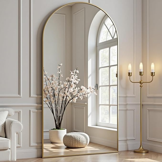Dewfig 71"X26" Arched Full Length Mirror, Free Standing Leaning or Wall-Mounted - Image 2