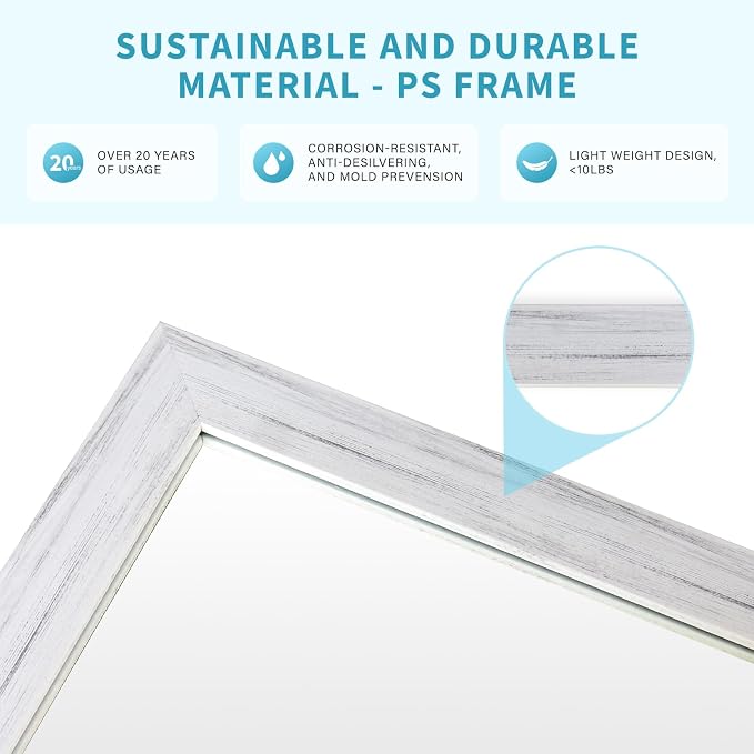 White Wood Effect Framed Wall Mirror, 20x30 Rectangle Mirror, Anti-desilvering - Image 3