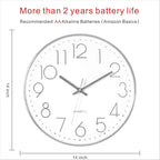 Foxtop Large Silver Wall Clock 14 Inch Silent Non-Ticking Battery Operated - Image 2