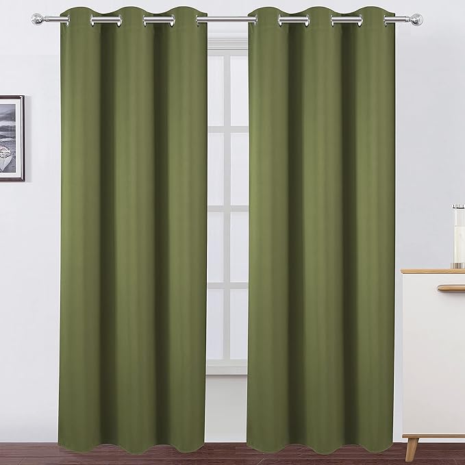 LEMOMO Blackout Curtains 38 x 84 inch/Olive Green Curtains Set of 2 by Lemomo