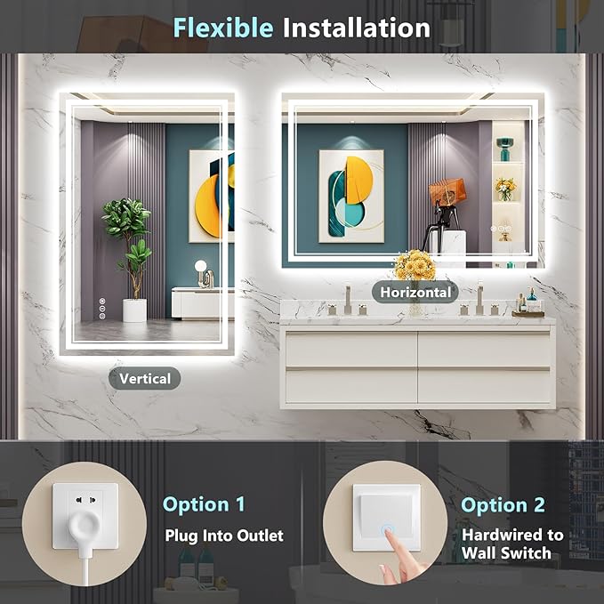 48x28 LED Bathroom Mirror with Lights, Backlit and Front Lit Anti-Fog Lighted - Image 6