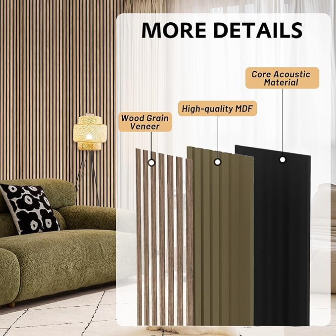 RITOLLO 4 Pack Wood Panels for Wall, 92.5"×12.6" Wood Slat Acoustic Panels for - Image 4