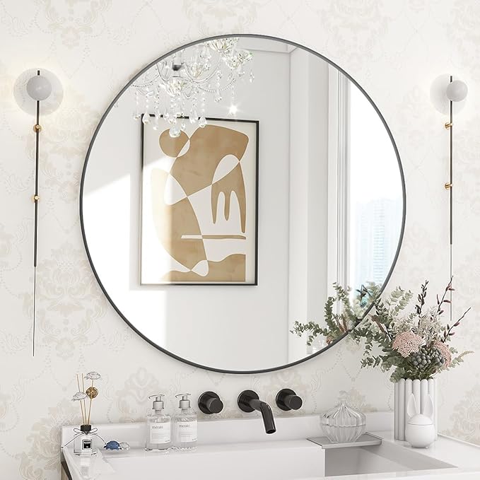 BEAUTYPEAK 24 Inch Round Mirror, Metal Frame Circle Mirror, Wall Mounted by BEAUTYPEAK
