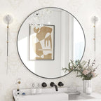 BEAUTYPEAK 24 Inch Round Mirror, Metal Frame Circle Mirror, Wall Mounted by BEAUTYPEAK