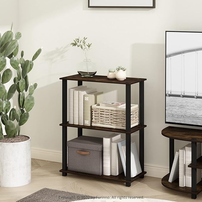 Furinno TURN-S-TUBE Storage Shelves, 3-Tier Book Shelf, Corner Shelf, Toolless - Image 2