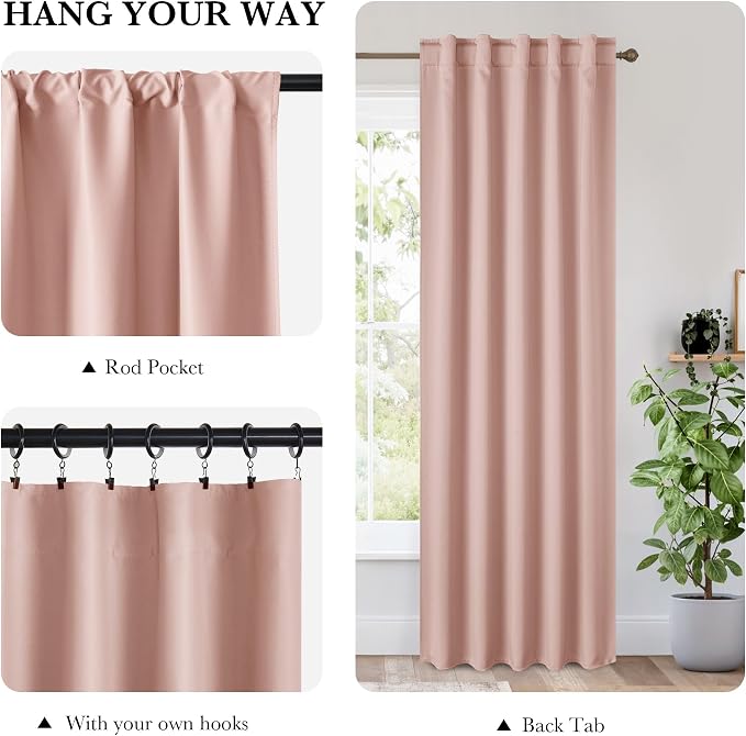 RYB HOME Bedroom Blackout Curtains 63 inches Long, 100% Blackout Thermal - Image 2