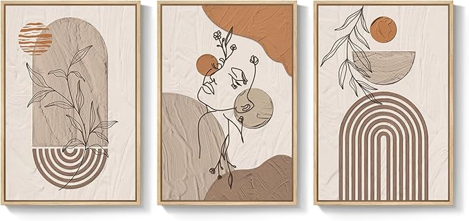 Large Framed Earth Tone Boho Abstract Wall Art - Image 9