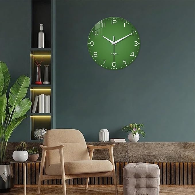 XNM Green Wall Clock for Bedroom Round Glass Wall Clocks Battery Operated 14 - Image 5