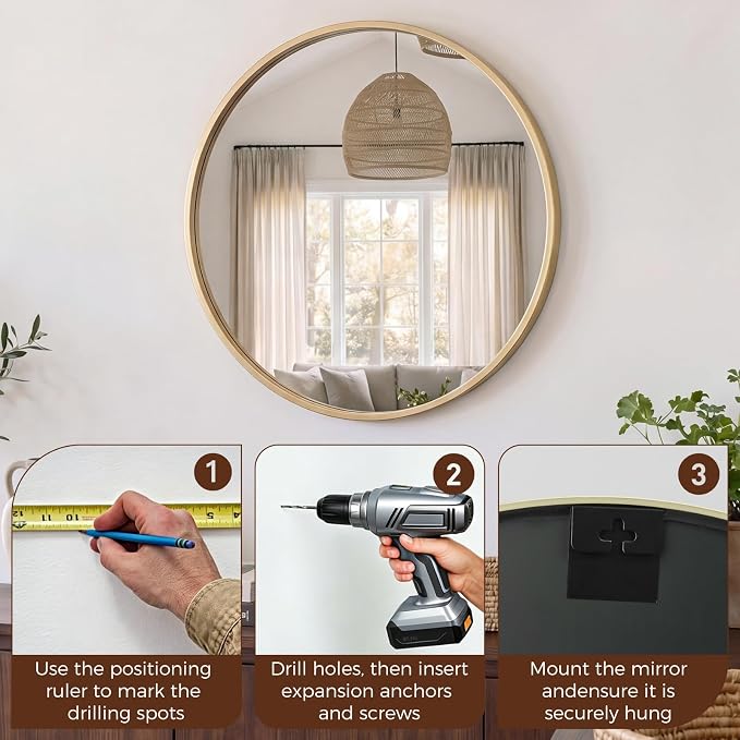 NEWBULIG 30 Inch Round Wall Mirror, Bathroom Mirror - Image 7