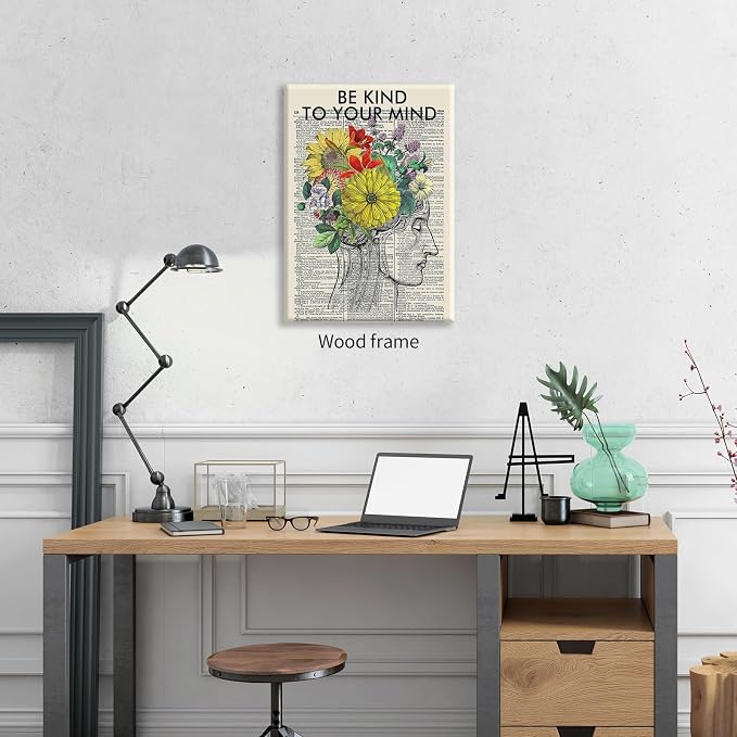 Be Kind To Your Mind Quote Poster Prints Mental Health Canvas Wall Art 08x10 - Image 3