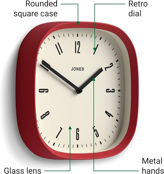 JONES CLOCKS® Marvel wall Clock | Modern Retro Rounded Square Clock | 10 inch | - Image 6