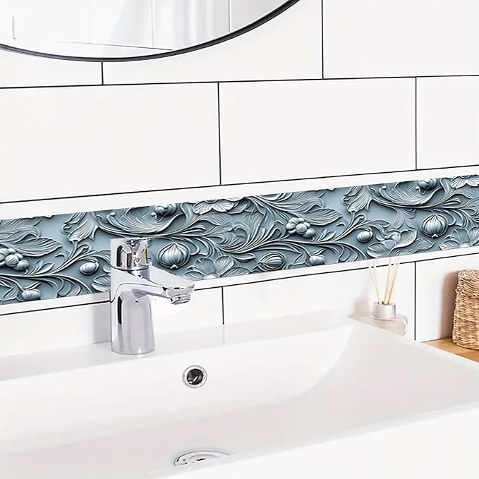 HOMETITUTE Wallpaper Border Peel and Stick Wall Border Ice Blue Fold Texture - Image 2