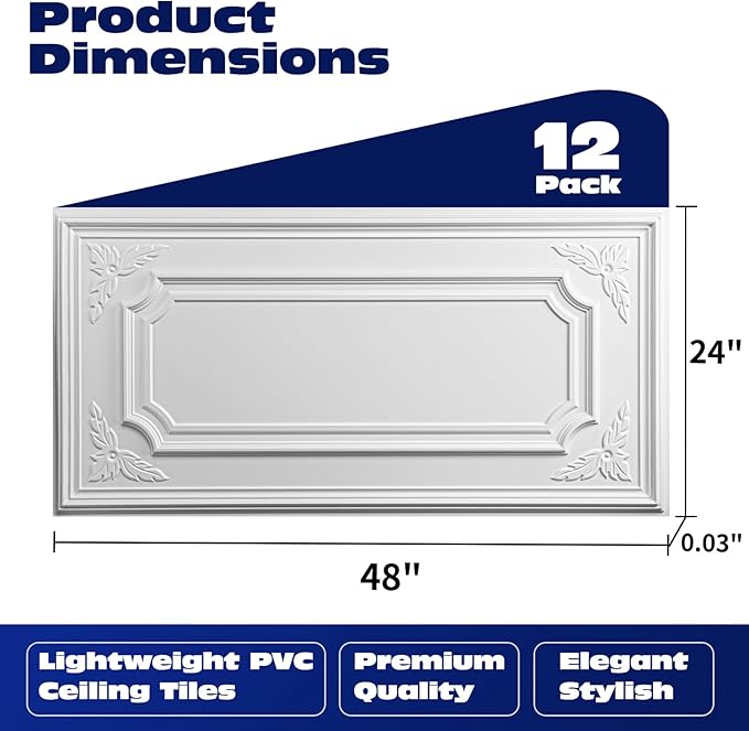 Art3dwallpanels 12 Pack Drop Ceiling Tiles, 2x4 Ft PVC Decorative 3D Wall Panel - Image 2