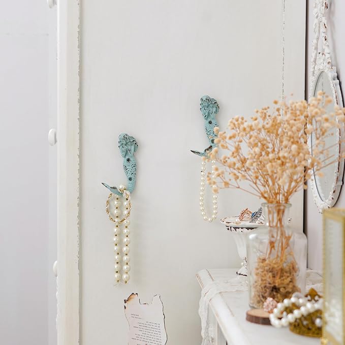 SOFFEE DESIGN 4pcs Mermaid Shape Metal Wall Coat Hooks, Beach Decoration Wall - Image 3
