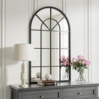 Dewfig Arch Wall Mirror Mounted Decorative, Arched Window Pane Mirror - Image 3