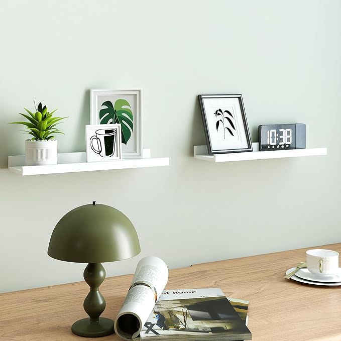 White Floating Shelves for Wall Decor, Wall Mounted Wood Storage Shelf for - Image 3