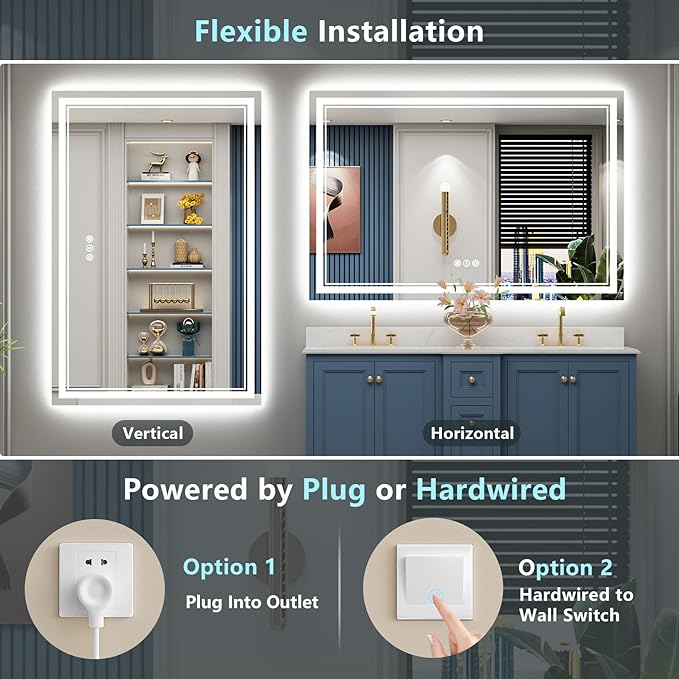 60x40 LED Bathroom Mirror with Lights, Backlit and Front Lit Anti-Fog Lighted - Image 6