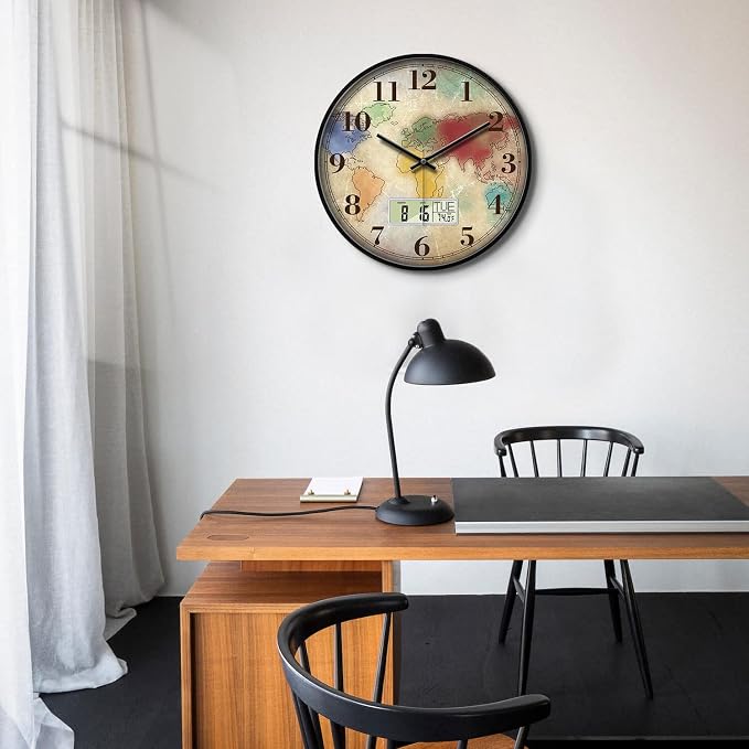 14" Silent Non-Ticking Vintage Distressed World Map Wall Clock, Battery - Image 5