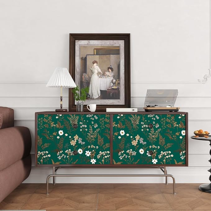Laatse Dark Floral Wallpaper Peel and Stick 17.5in x393in Vintage Green Gold - Image 4