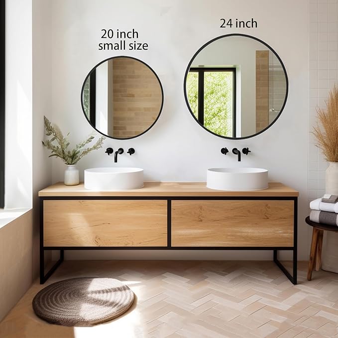 Sunniry Black Circle Mirror, Round Bathroom Mirror 20 inch, Round Wall Mirror - Image 2