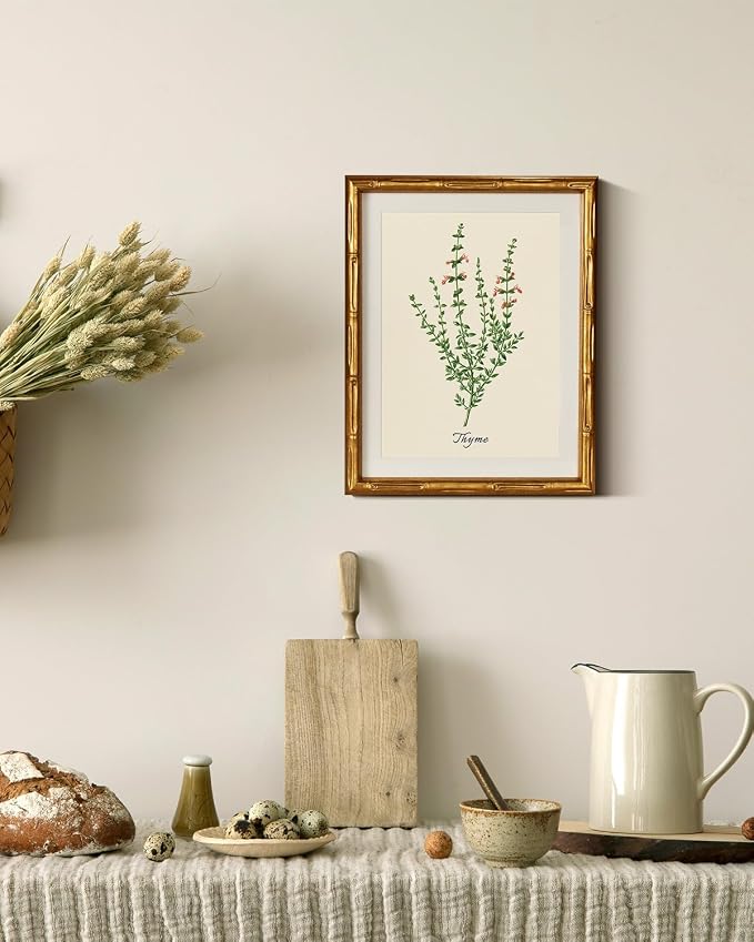 InSimSea Gold Bamboo Framed Canvas Wall Art, Vintage Watercolor Thyme Herbs - Image 5